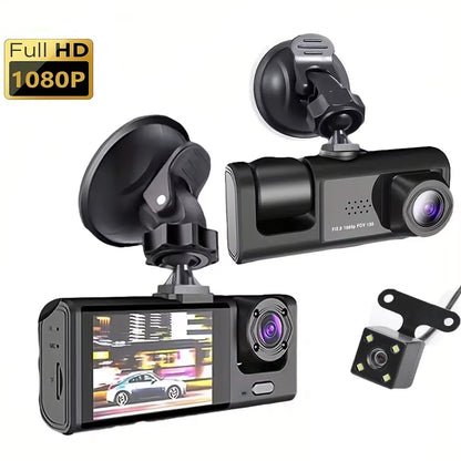 3-Channel HD 1080P Car DVR with Triple-Lens Dash Cam and Video Recorder