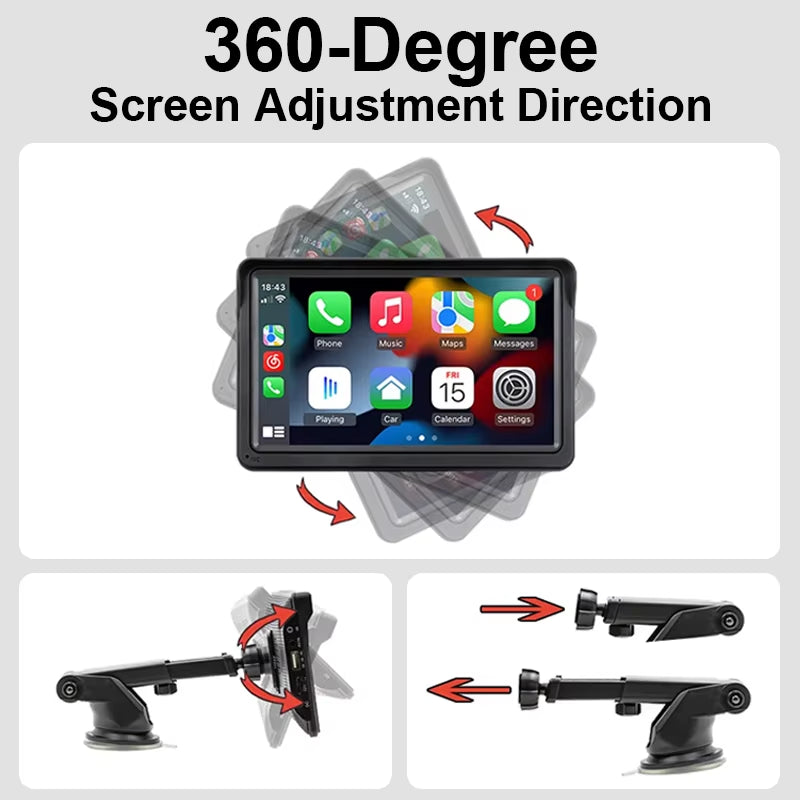 7-Inch Portable Car Multimedia Video Player with Wireless CarPlay and Android Auto Touch Screen Compatibility
