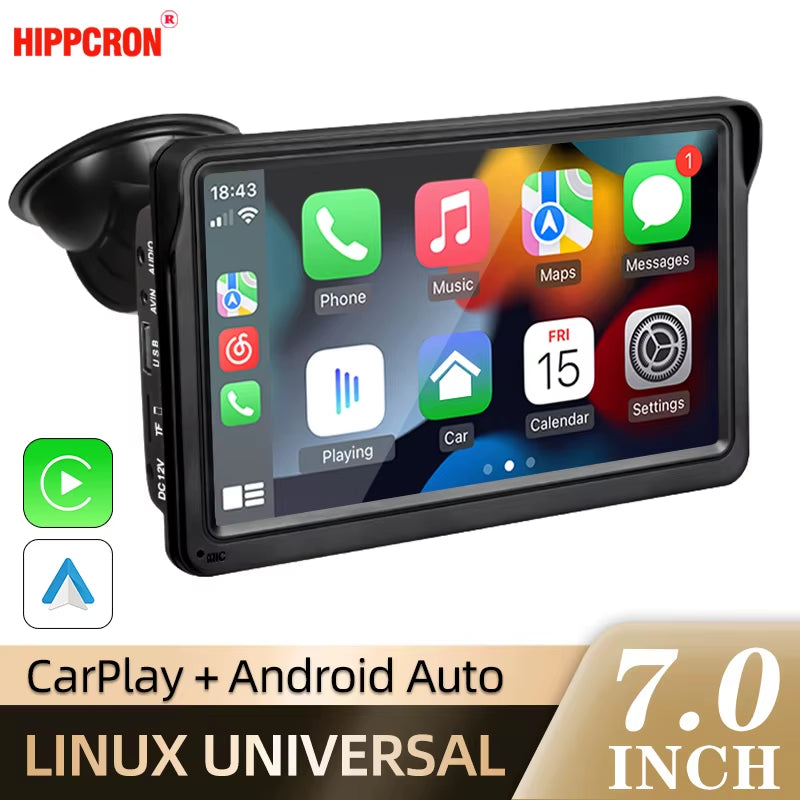 7-Inch Portable Car Multimedia Video Player with Wireless CarPlay and Android Auto Touch Screen Compatibility