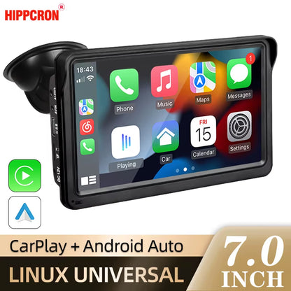 7-Inch Portable Car Multimedia Video Player with Wireless CarPlay and Android Auto Touch Screen Compatibility