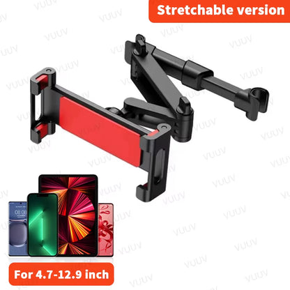 Car Headrest Tablet Holder for 4.7-12.9 Inch Devices - Rotating Telescopic Stand for Kids in Vehicles