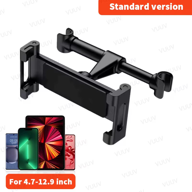 Car Headrest Tablet Holder for 4.7-12.9 Inch Devices - Rotating Telescopic Stand for Kids in Vehicles