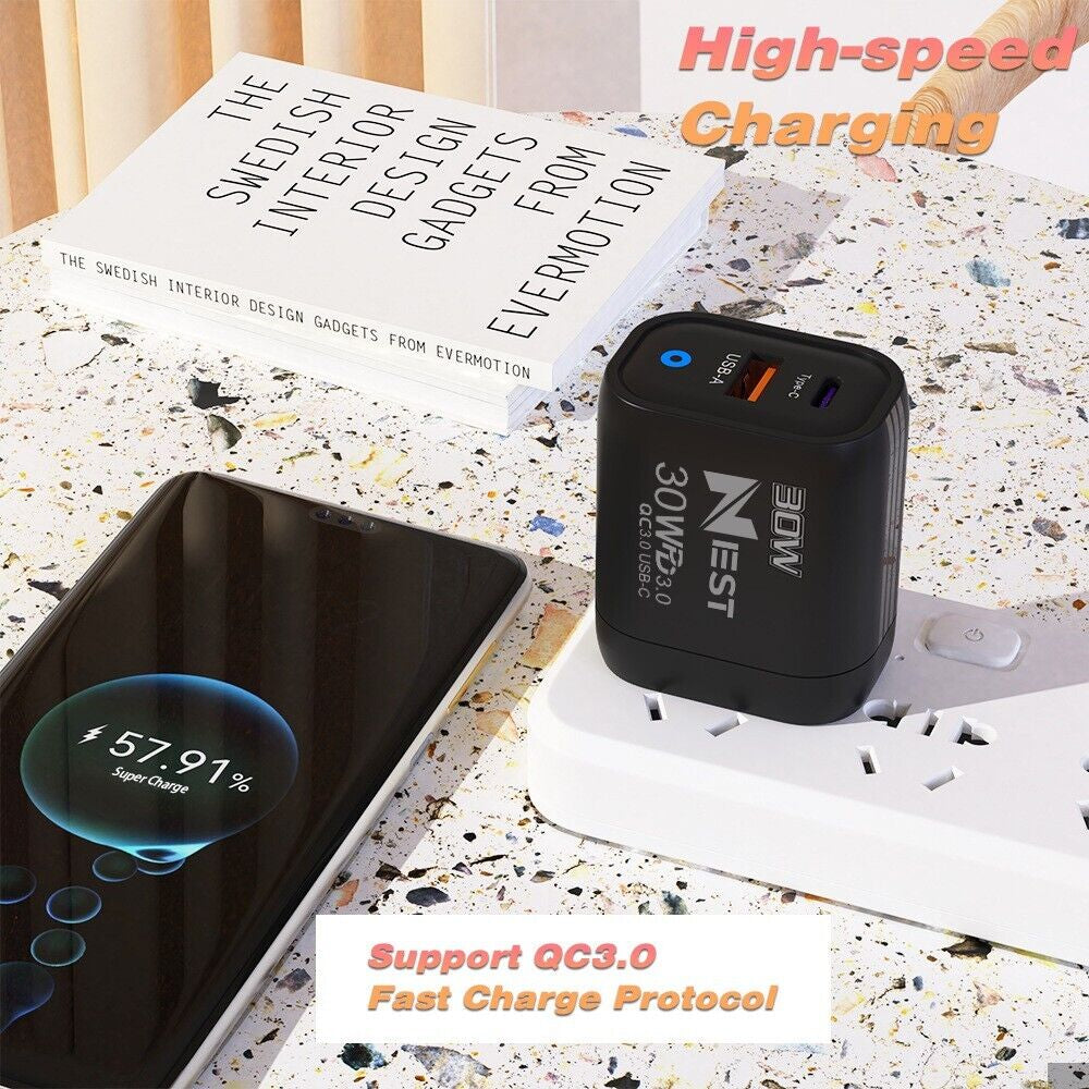 iPhone 15/16 Pro Max and Samsung 22.5W Fast Charging USB-C PD Plug Charger Cable
