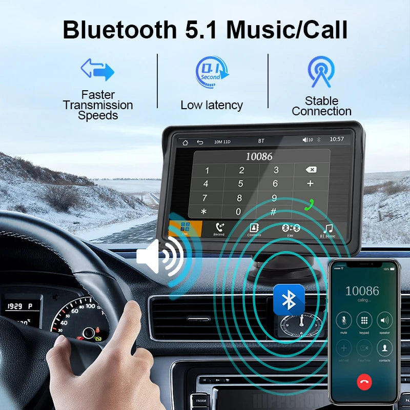 7-Inch Portable Car Multimedia Video Player with Wireless CarPlay and Android Auto Touch Screen Compatibility