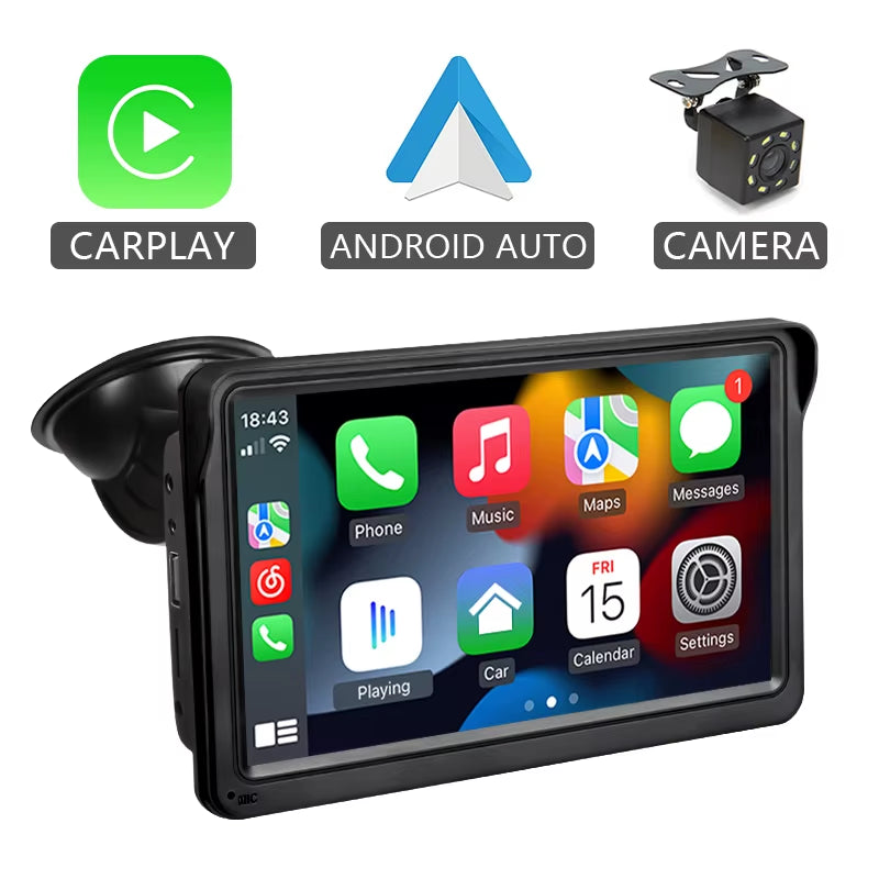 7-Inch Portable Car Multimedia Video Player with Wireless CarPlay and Android Auto Touch Screen Compatibility