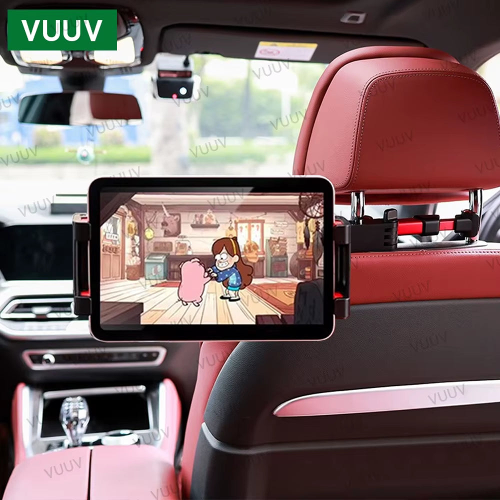 Car Headrest Tablet Holder for 4.7-12.9 Inch Devices - Rotating Telescopic Stand for Kids in Vehicles