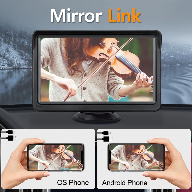 7-Inch Portable Car Multimedia Video Player with Wireless CarPlay and Android Auto Touch Screen Compatibility