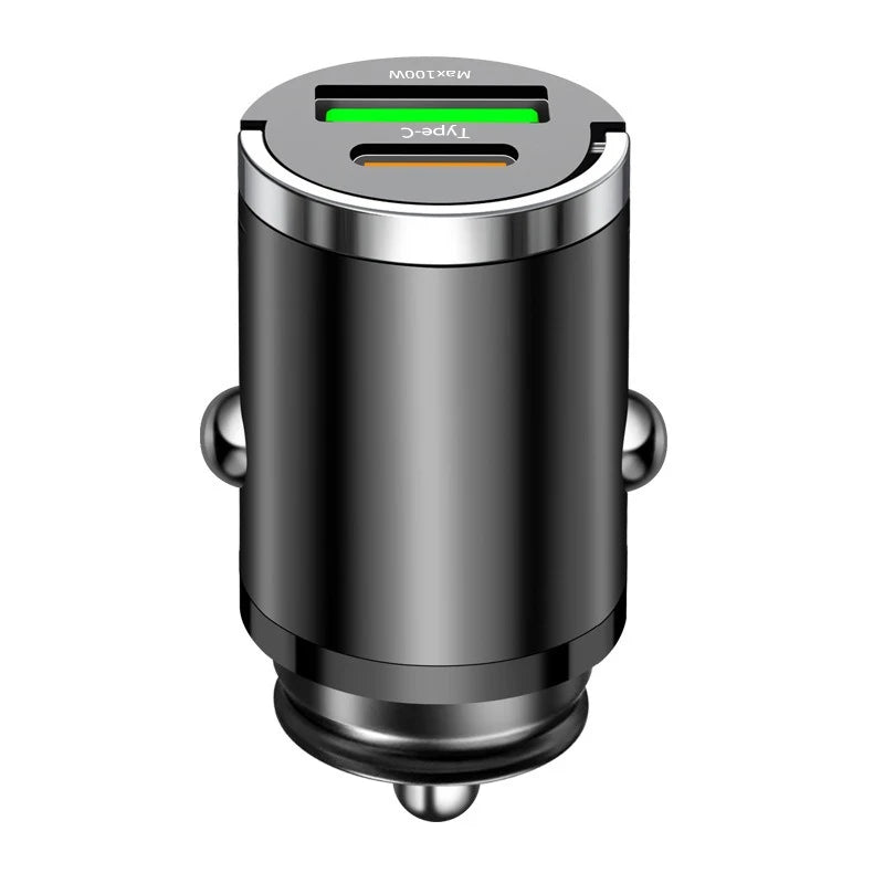 Car 100W Charger Fast Charging Metal One Tow Car Charger Flash Charger in Car Mini Pull Ring New PD Car Charger Car Electronic