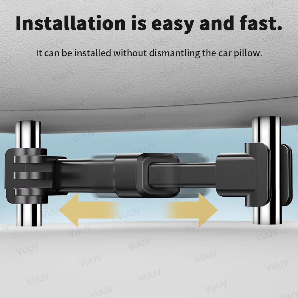 Car Headrest Tablet Holder for 4.7-12.9 Inch Devices - Rotating Telescopic Stand for Kids in Vehicles