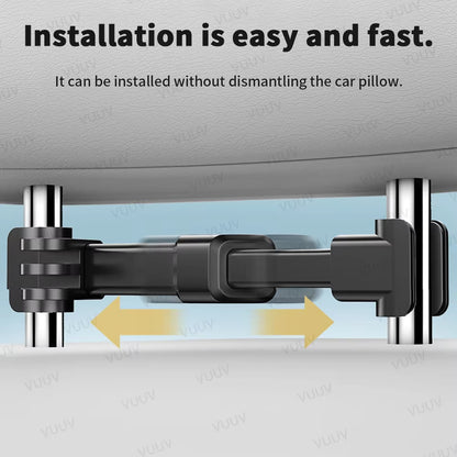 Car Headrest Tablet Holder for 4.7-12.9 Inch Devices - Rotating Telescopic Stand for Kids in Vehicles