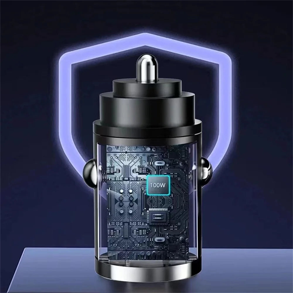 Car 100W Charger Fast Charging Metal One Tow Car Charger Flash Charger in Car Mini Pull Ring New PD Car Charger Car Electronic