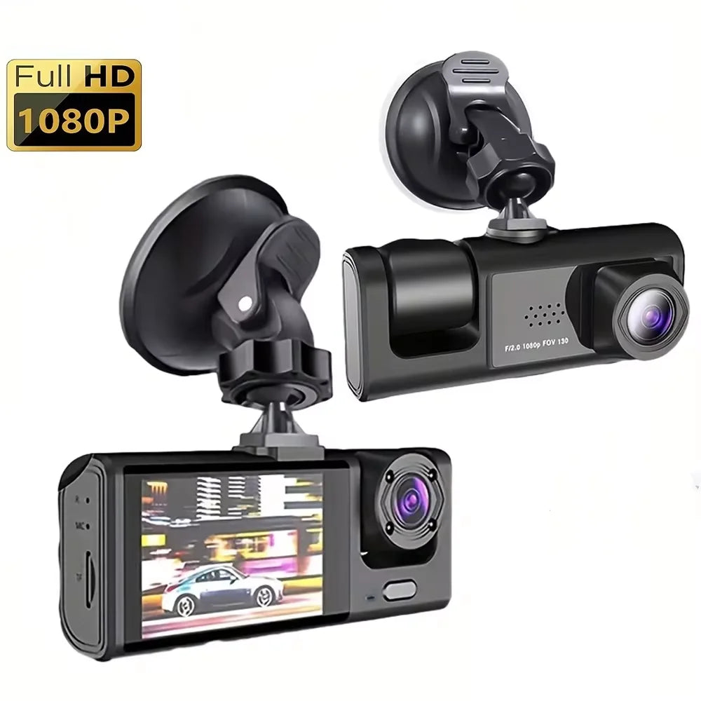3-Channel HD 1080P Car DVR with Triple-Lens Dash Cam and Video Recorder