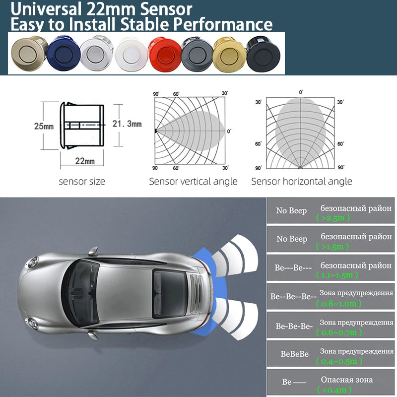 Parking Sensor for Car with Auto Parktronic Reverse LED Monitor 4 Sensors Radar Detector System Backlight Display