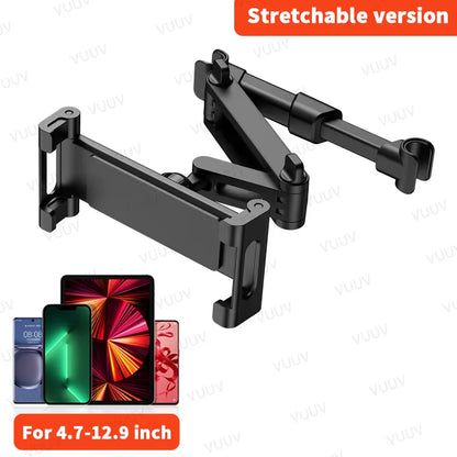 Car Headrest Tablet Holder for 4.7-12.9 Inch Devices - Rotating Telescopic Stand for Kids in Vehicles
