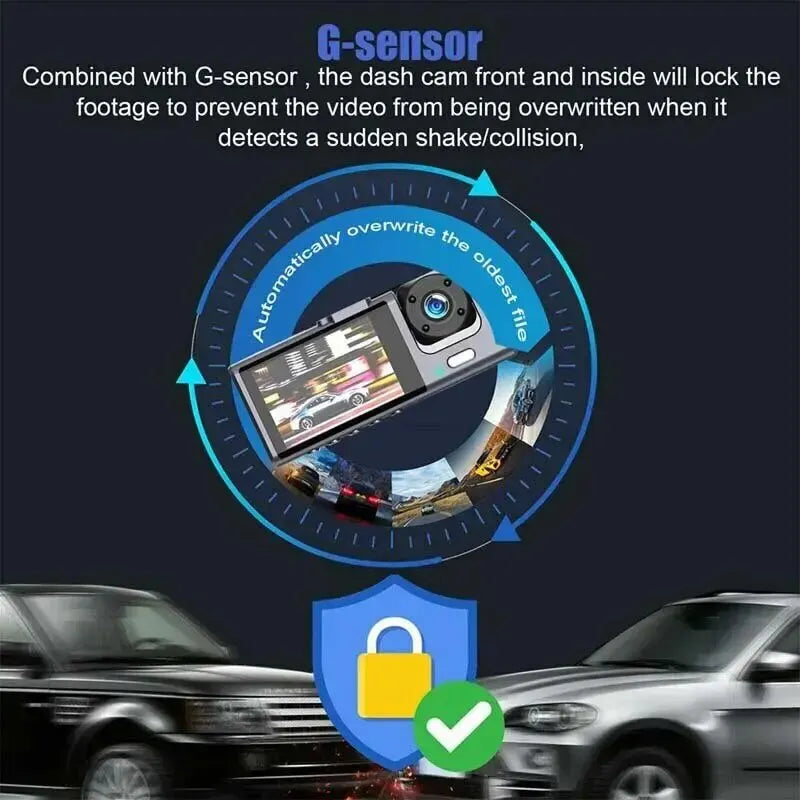 3-Channel HD 1080P Car DVR with Triple-Lens Dash Cam and Video Recorder